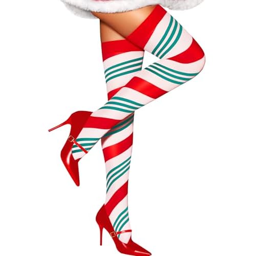 RSLOVE Christmas Thigh High Stockings - Women Sexy Tights Stripe Hosiery Pantyhose Holiday outfit One Size Green