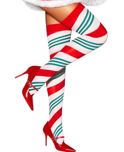 RSLOVE - Calcetín de Navidad para mujer, traje de Navidad, para mujer, Medias autofijantes Santa&Halloween, accesorio de Navidad, Verde, Talla única