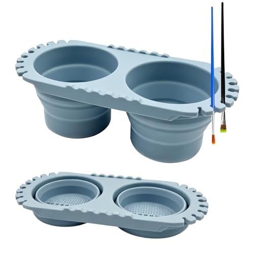 MealFlow Pro Paint Brush Cleaner Cup Foldable Silicone Brush Cleaning Rinse Cup with Dual Compartment Cleaning Container and Brush Holder for Acrylic Watercolor & Art Supplies