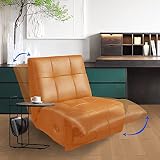 UnifreNty Lounge Chair Recliner, Natural Leather Oversized Home Theater Seating, Modern Chair Classi