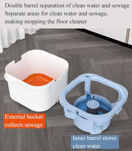Spin-Mopp- und Eimer-Set, Mopp- und Eimer-Set mit Wringer-Set für Die Bodenreinigung, Mikrofaser-Mopp mit 4 Waschbaren und Wiederverwendbaren Pads, Trockener und Nasser Bodenwischer – Bild 4