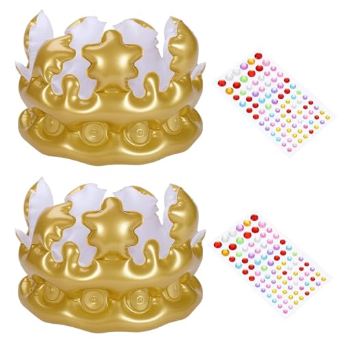 YgonziRuvc Inflatable Crown Birthday Crown Adult 4-Piece Set with Stickers for Parties Costume Events Photo Props Fun Parent-Child Activities