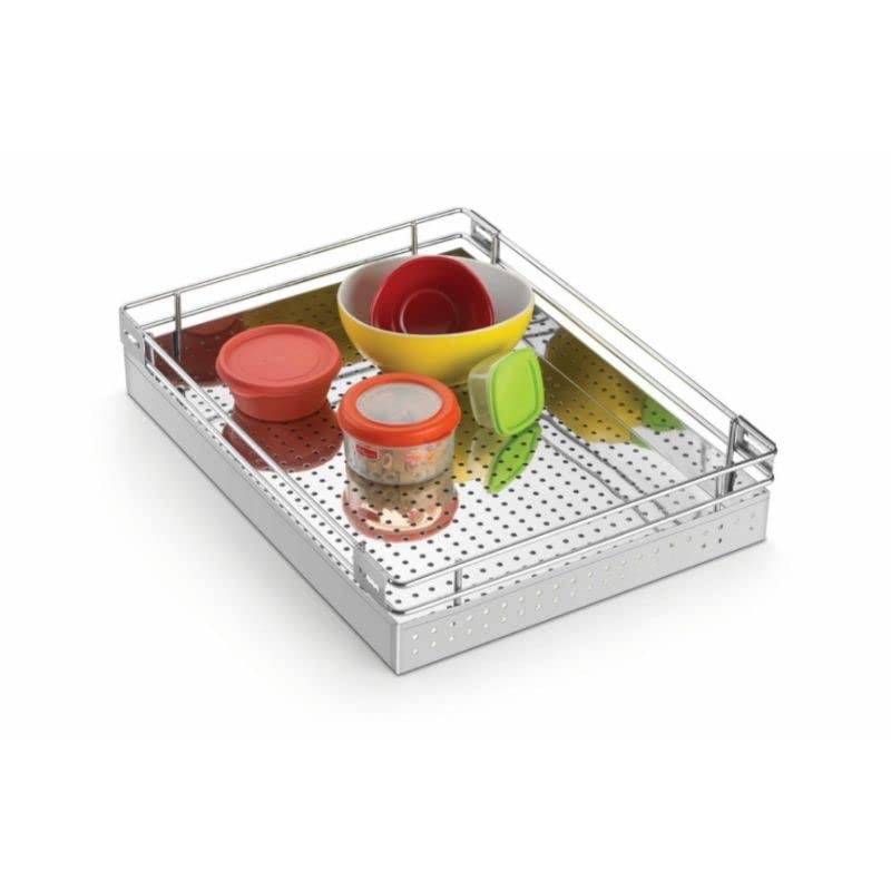 Jebel Modular Plain Folding Perforated Kitchen Basket shelf rack shelf boxes storage organization Material SS 304 AISI (21Wx20Dx8H Inch)