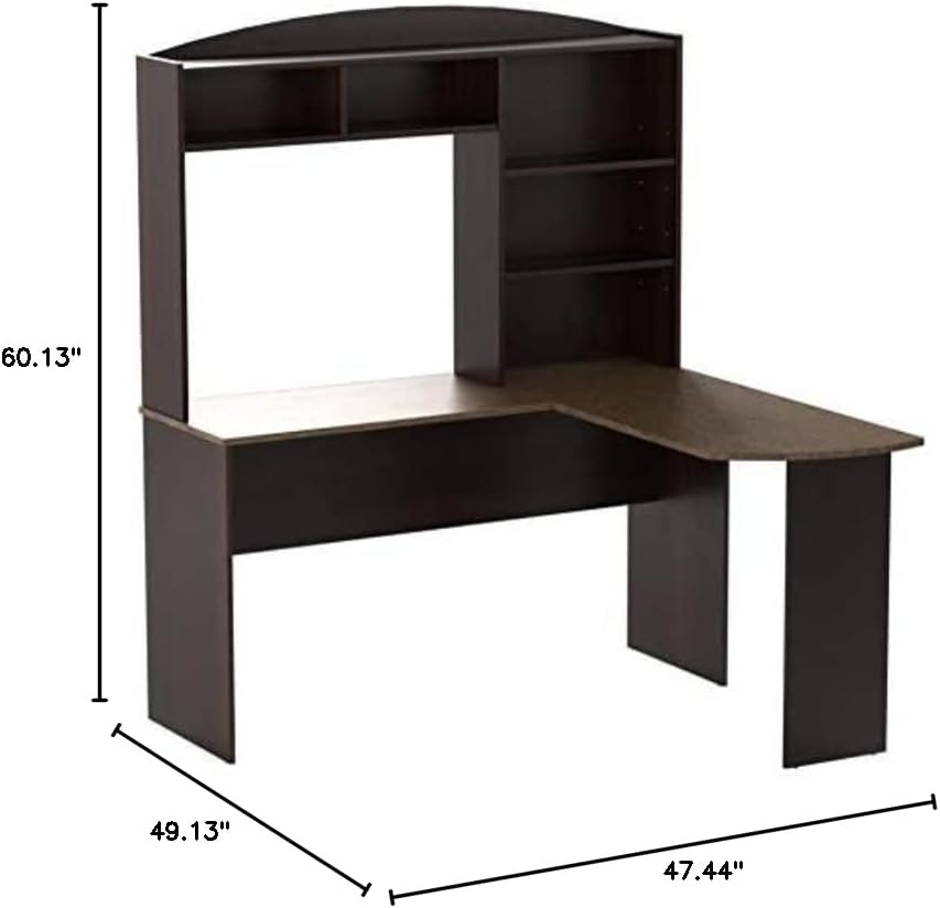 Ameriwood Home Dakota Space Saving L Desk with Hutch Espresso/Rustic Medium Oak