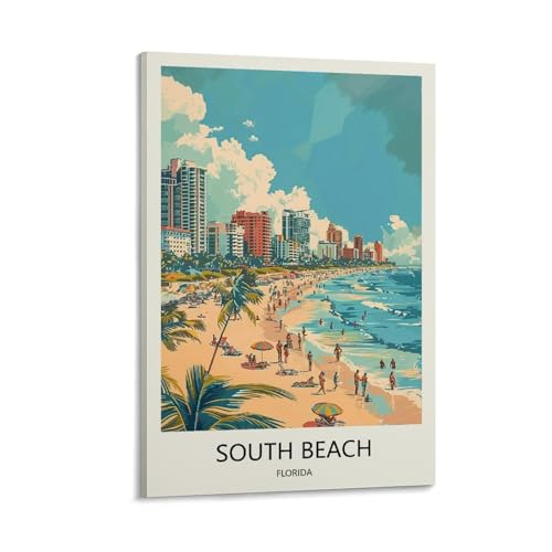 South Beach Florida Vintage Travel Poster 24x36 Canvas Art