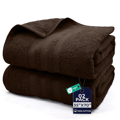 Image of DAN River 2 Pack Bath Sheets Extra Large 35x70, Large Bath Towels for Adults, XL Oversized Heavy Duty Towel Set, 600 GSM 100% Ring Spun Cotton, Soft Quick Dry, Brown