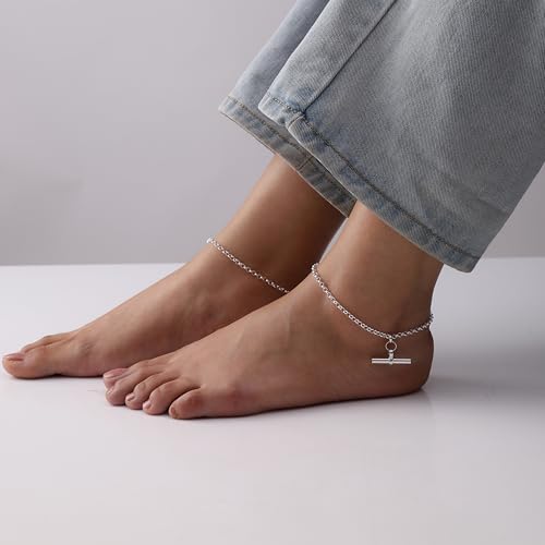 Image of TRUESILVER ACPL 925 Sterling Silver Anklets for Women | BIS Hallmarked Adjustable Chain Anklet with Charms | Beach Foot Jewelry | 1 Piece