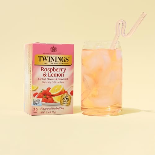 Twinings Raspberry & Lemon Herbal Tea 2-Pack (20 Tea Bags Ea) &ndash; Naturally Caffeine-Free Tea + Reusable Tea Bag Holder