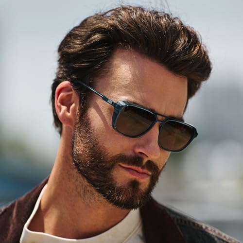 Image of WearMe Pro Harvey Men's Polarized Sunglasses, Modern Square Aviator Style | Shatter-Resistant Lens, Durable Lightweight Build, 5-Barrel Metal Hinges, Includes Microfiber Pouch for Cleaning /Storage