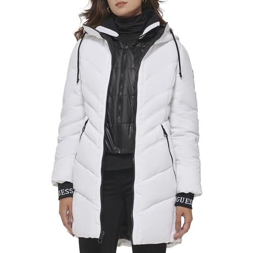 GUESS Women’s Water Resistant White Midweight Puffer Jacket - X-Large Style Essential - Image 2