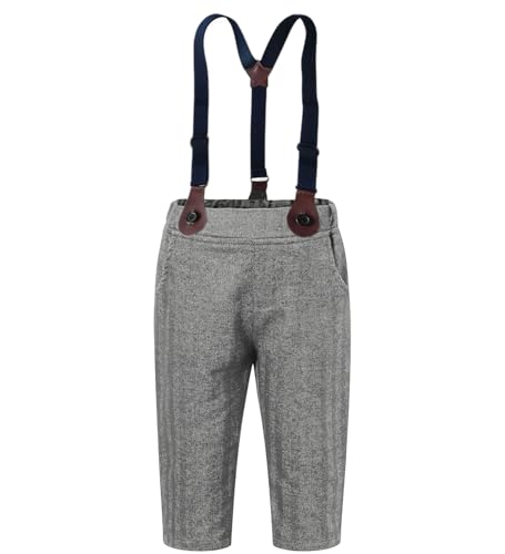 SANGTREE Boys Kids Little Boy Formal Suits Clothes Set, Shirt with Bow Tie Beret Hat Suspender Pants Sets, 3 Months - 9 Years3