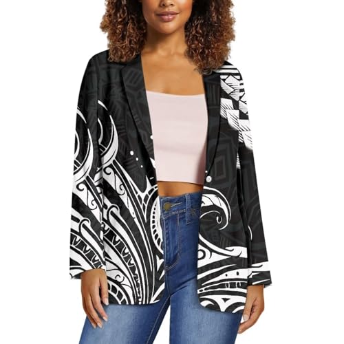 Long Sleeve Blouses for Women with Pockets Dressy Casual 2024 Samoan Puletasi Apparel Tatau Pattern Jean Jacket3