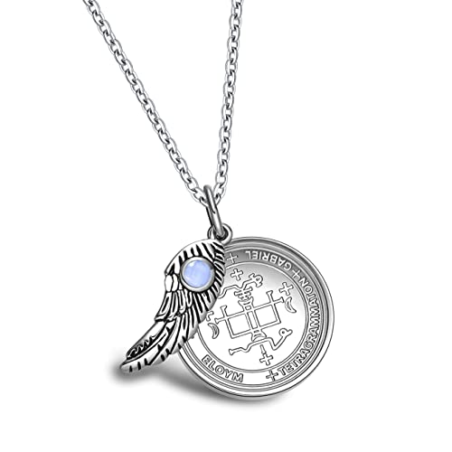 Archangel Gabriel Sigil from The Ancient Book of King Solomon - St Gabriel Necklace for Men and Women - Blessings Prayer Included - Angel Wing Pendant - Miraculous Medal - Guardian Crystal Amulet