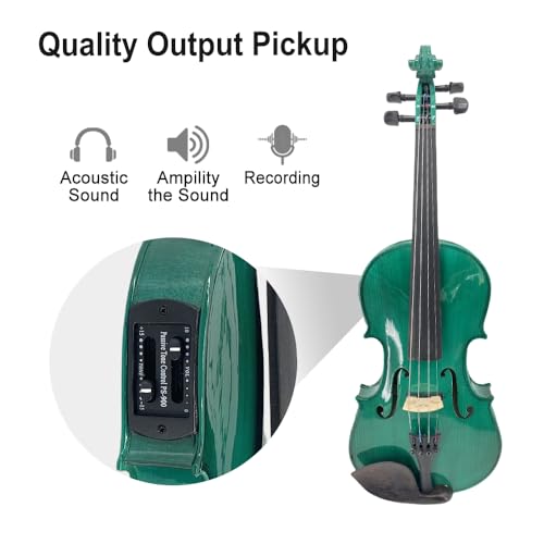 Image of Electric Violin 4 /4 full Size 4 string Acoustic Violin Spruce Maple Ebony Wood with Case, Bow Handmade for Beginners, Students, Professionals (Green)