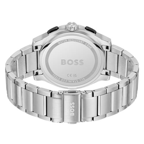 Image of BOSS Peak 2.0 Qtz Chrono Black Round Dial Men's Watch|Stainless Steel Material|Silver Color Band - 1514191