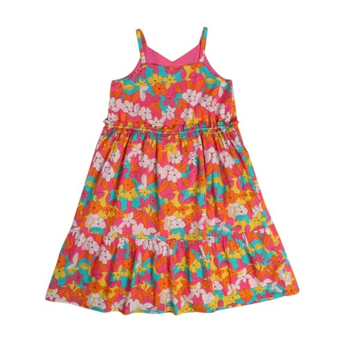 Image of miniklub Girls Strap Sleeveless Woven Cotton Dress (Orange Color)