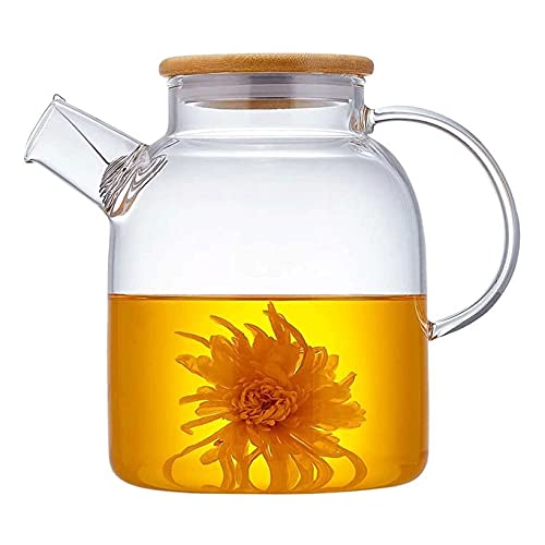 XIXIDIAN Tetera de cristal, tetera de vidrio de borosilicato transparente, tetera de flores, recipiente grande de vidrio transparente, 1600 ml