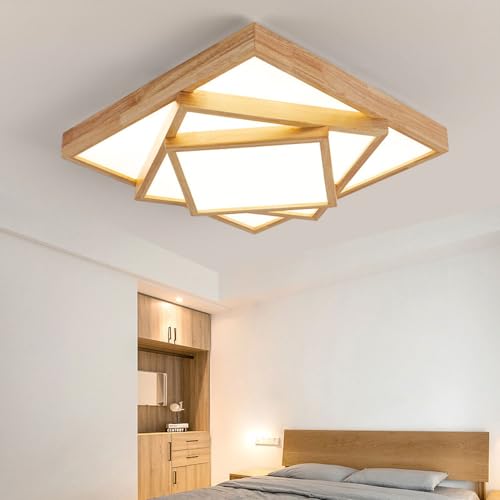 Lustre en bois LED avec télécommande pour chambre à coucher moderne