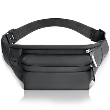 AiQInu Marsupio Uomo e Donna, Marsupio Multifunzionale in Nylon Impermeabile con Cintura Regolabile, 3 Scomparti con Zip, per Sportivo Running Ciclismo Campeggio Viaggio Corsa, Feste (Nero)