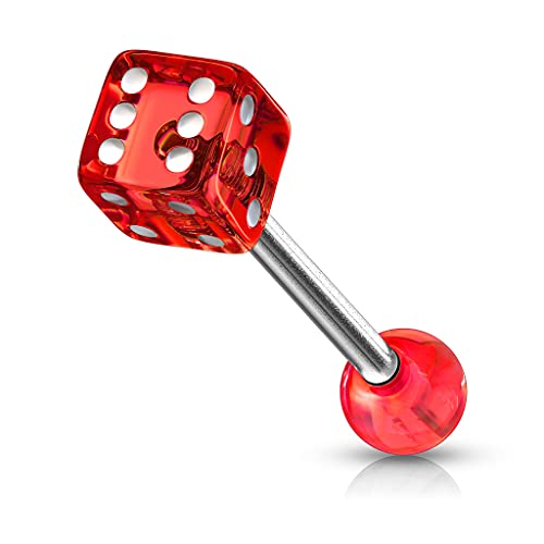 Piercing de lengua Dé Poker Casino Acero quirúrgico Inoxidable Anti Alérgico Barbell DINA Rojo LovePIERCING, Acero aleado
