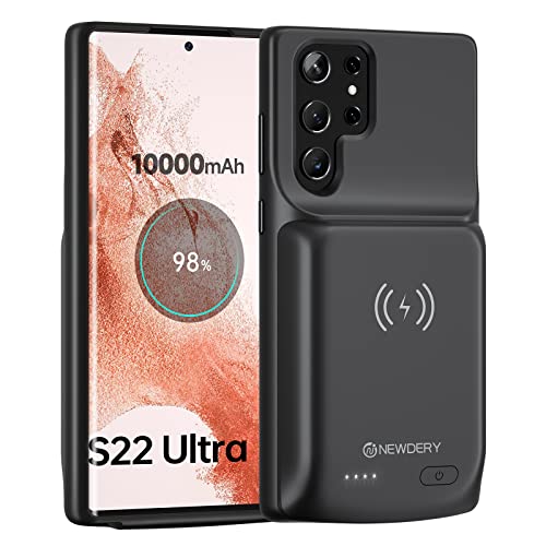 NEWDERY Batterifodral för Samsung Galaxy S22 Ultra, 10 000 mAh Laddningsfodral Uppladdningsbart Utökat Laddningsfodral, Bärbar Powerbank Backup Batteriladdare för Samsung Galaxy S22 Ultrasvart
