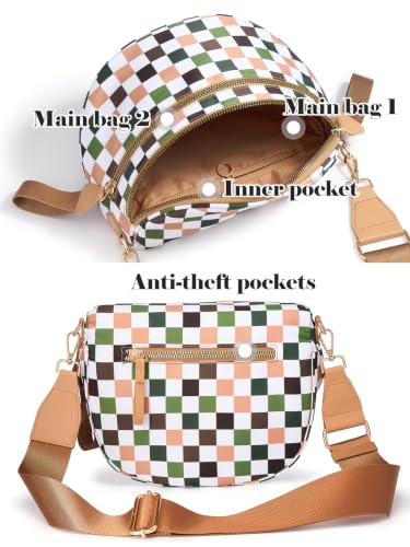 Image of Black and White Checkered Crossbody Bag Bum Bag for Women,Spacious Checkered Purse Fanny Packs Belt Bag