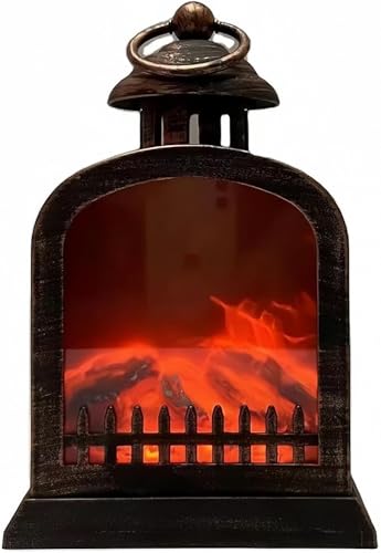 Image of Small Cozy Fireplace Lantern Traditional Realistic Log Wood Burning Flame Effect Ligh LED Charcoal Style Table LampFor Indoor & Outdoor Use
