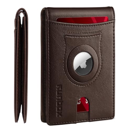 RUNBOX AirTag-Wallet-Mens-Slim-RFID Blocking Wallets Leather with Bill Compartment Air Tag Bifold Card Holder Wallet Gifts for Men Dad