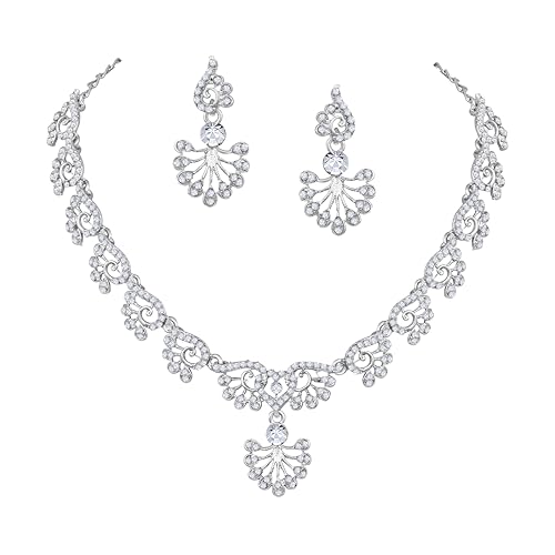 Image of Atasi International American Diamond Style Silver Plated Necklace with Earrings Jewellery Set for Women - Perfect for Party, Wedding, and Engagement