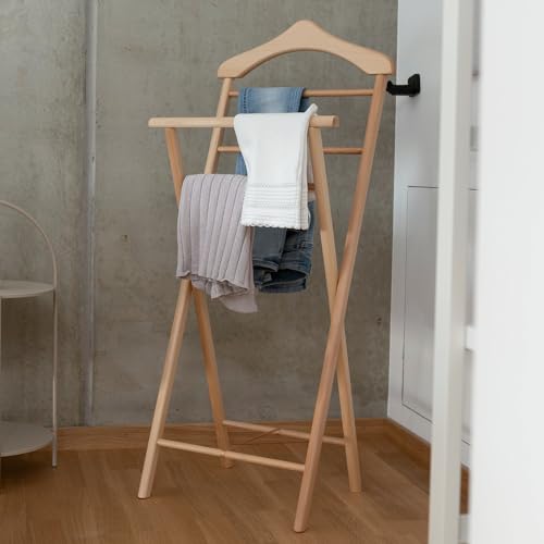 Staboos Stummer Diener aus Massiv Holz - klappbarer Herrendiener und Butler - fertig montierter Damendiener Kleiderständer in 3 Farben (Buche lakier)