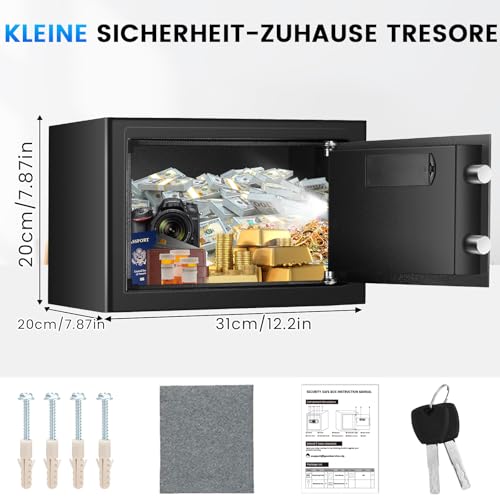 15L Safe Tresor für Zuhause, Feuerfester Safe mit Ersatzschlüssel, Abnehmbarem Regal und Alarmanlage, Klein Digitaler Tresore mit Zahlenschloss für Bargeld Wichtiger Dokumente
