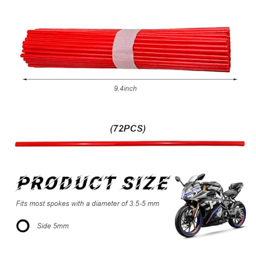 Image of 72PCS Dirt Bike Spoke Covers, Motorcycle Spoke Skins Wheel Wraps Pipe for 8 inch-21 inch Rims, Dustproof Wheelchair Rim Decoration Protector Pipe Trim for Bicycle Dirt Pit Bike (Red)