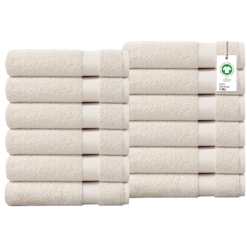 Delara 100% Organic Cotton Towels 650 GSM Plush Feather Touch Quick Dry Bath Towel, Pack of 12 GOTS Certified, Oeko-Tex Green Certified, Organic Cotton Bath Towel, 30"X58"