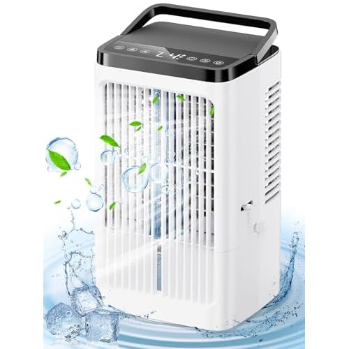 Air Cooler, CAIKEZI Mobile Air Conditioner, 4 In 1 Mini Evaporative Coolers, Portable Air Cooler with Timer, Rainbow Lights, 4 Wind Speeds, 2 Spray Modes