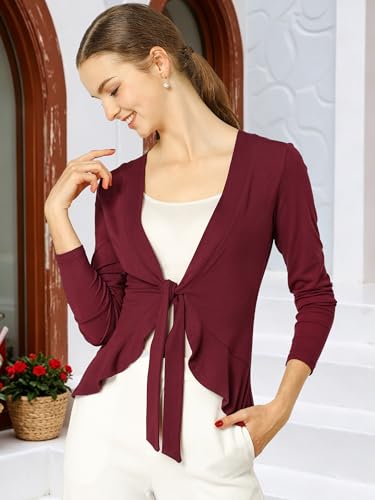 Image of Allegra K Women's Tie Front Cardigan Dressy Casual Cardigan Draped Ruffle Shrugs for Women Dresses