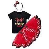 IMEKIS 3rd Birthday Outfit Toddler Girls T-Shirt Tops Mini Tutu Skirt Headband 3 Years Old Cake Smash Photo Shoot Three Kids Third Birthday Party Black+Red Bowknot