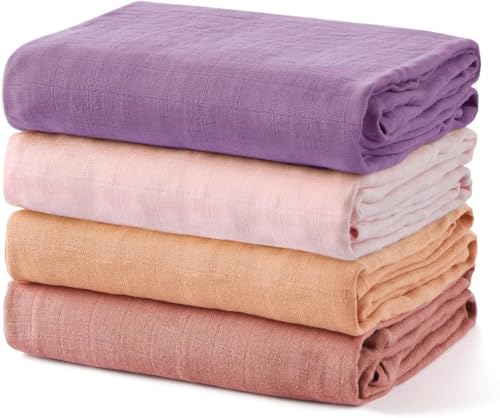 momcozy Baby Pucktuch, Große Musselin Tuch 120x120cm Mullwindeln Babydecken für Junge und Mädchen, Spucktücher Baby Solide 4er Set