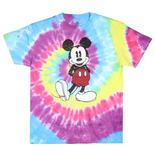 Image of Disney Men's Full Size Mickey Mouse Distressed Look T-Shirt | Officially licensed, 100% cotton, sizes S to 2X, size up recommended, Disney fan gift, crew neck, pop culture tee