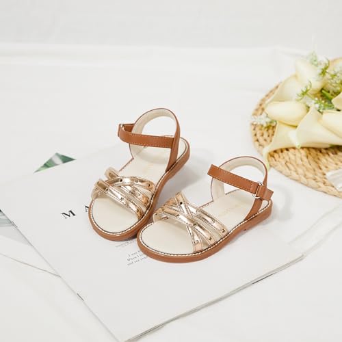 Image of PHIRAMIN Toddler Girl Sandals - Flower Girl Dress Shoes Open Toe Little Kid Flats