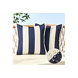 Allorry Outdoor Pillow Covers 18x18 Set of 2 Navy Blue Striped Decoration Throw...