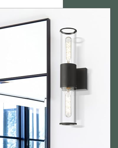 Image of Black Vanity Light Set of 2, 2 Light Modern Bathroom Light Fixtures Over Mirror with Clear Glass Shade, Up and Down Indoor Wall Sconce for Bathroom Bedroom Hallway, VL834-MB-2PK