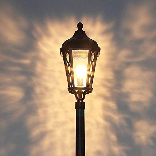 UWY Linterna de Vidrio Retro IP55 Impermeable Paisaje Césped Jardín Poste Alto Columna de luz de Carretera Farola Al Aire Libre Aluminio Negro Metal Patio E27 Lámpara de pie Múltiples tamaños (T