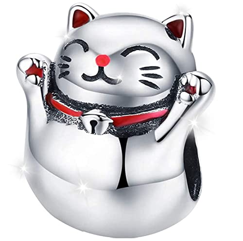MariaFonte Charm New 2025 Compatibile Tutte Marche Bracciali Gatto Giapponese Maneki Neko Portafortuna Argento 925 Compleanno Anniversario Ciondoli Originale Amicizia Mamma Bead Cuore Natale