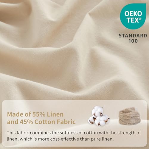 Simple&Opulence Belgian Linen Sheet Set Solid Color - 3 Pieces (1 Flat Sheet, 1 Fitted Sheet & 1 Pillowcase) Natural Flax Cotton Blend Soft Breathable Farmhouse Bedding - Twin Size, Linen/Beige by Simple&Opulence - Image 2