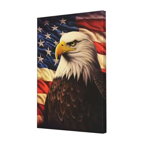 Toile drapeau et aigle effet peinture à l'huile avec cadre moderne premium