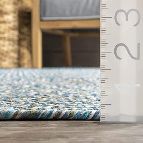 Image of Handwoven Natural Cotton Fibres 2x2 feet, Braided Reversible Jute and Cotton Round Rug /Carpet for Bedroom Living /Dining Room (Multi Green)