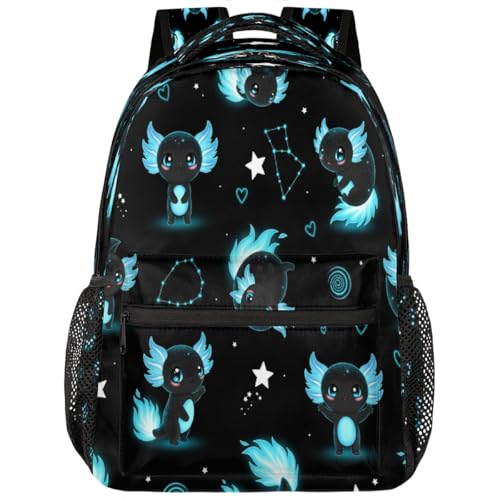 Mochila de viaje y escuela secundaria con diseño de ajolotes azules para jóvenes