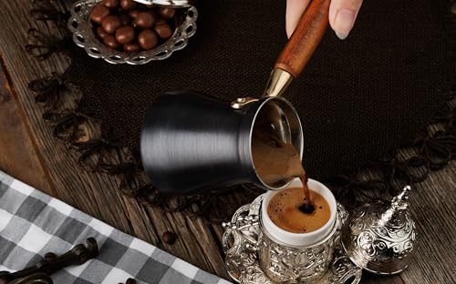 DEMMEX 15 oz Large Brushed Copper Turkish Coffee Pot Cezve Ibrik Greek Coffee Briki Stovetop Coffee Maker with Wooden Handle & Spoon, 1mm Thick Copper, Handmade in TURKEY, 6 Servings by DEMMEX - Image 7