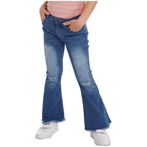 Kids Girls Bell Bottom Jeans Teens Denim Pants Sweatpants Flared Leggings Jeggings Elastic Waist Wide Ruffled Trousers3