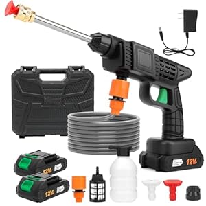Cordless Pressure Washer with Batteries, 600PSI Portable Power Washer, 2-in-1 Nozzle, 5M Hose & Foam Cannon - High-Pressure Jet Wash for Car, Patio, Garden, Bike & Outdoor Cleaning